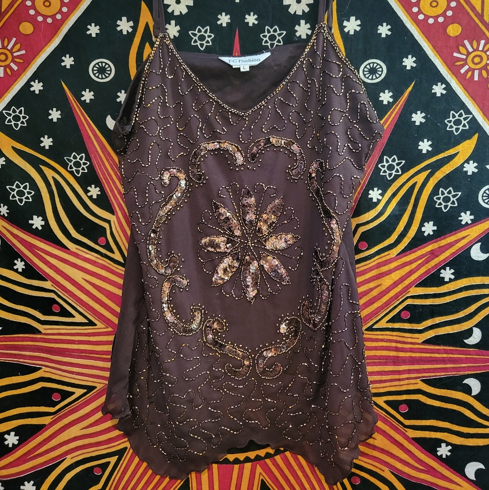 Vintage brown beaded top